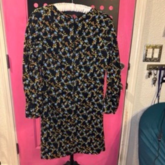 Navy blue with blue roses, Vintage long sleeve dress. - Picture 2 of 4